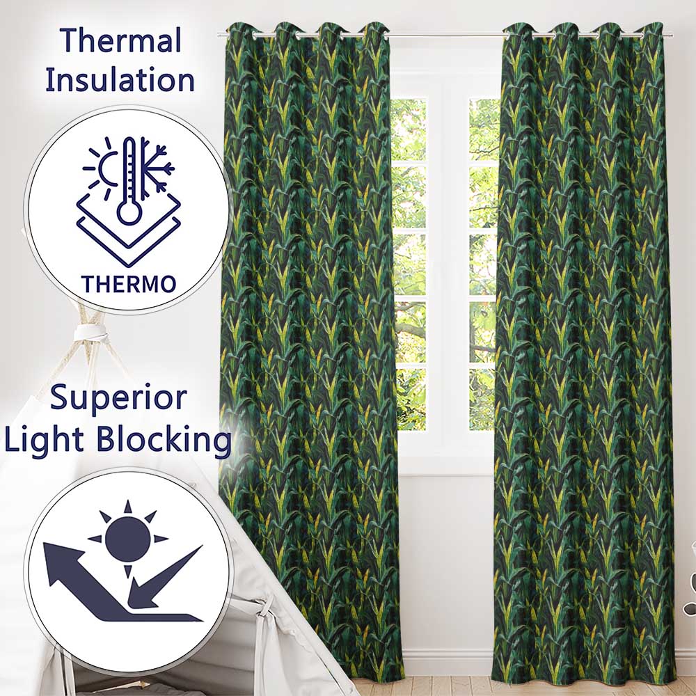 Dense Tropical Leaves Jungle Style Seamless Pattern  Readymade Eyelet Ring Top Thermal 100% Blackout Curtains