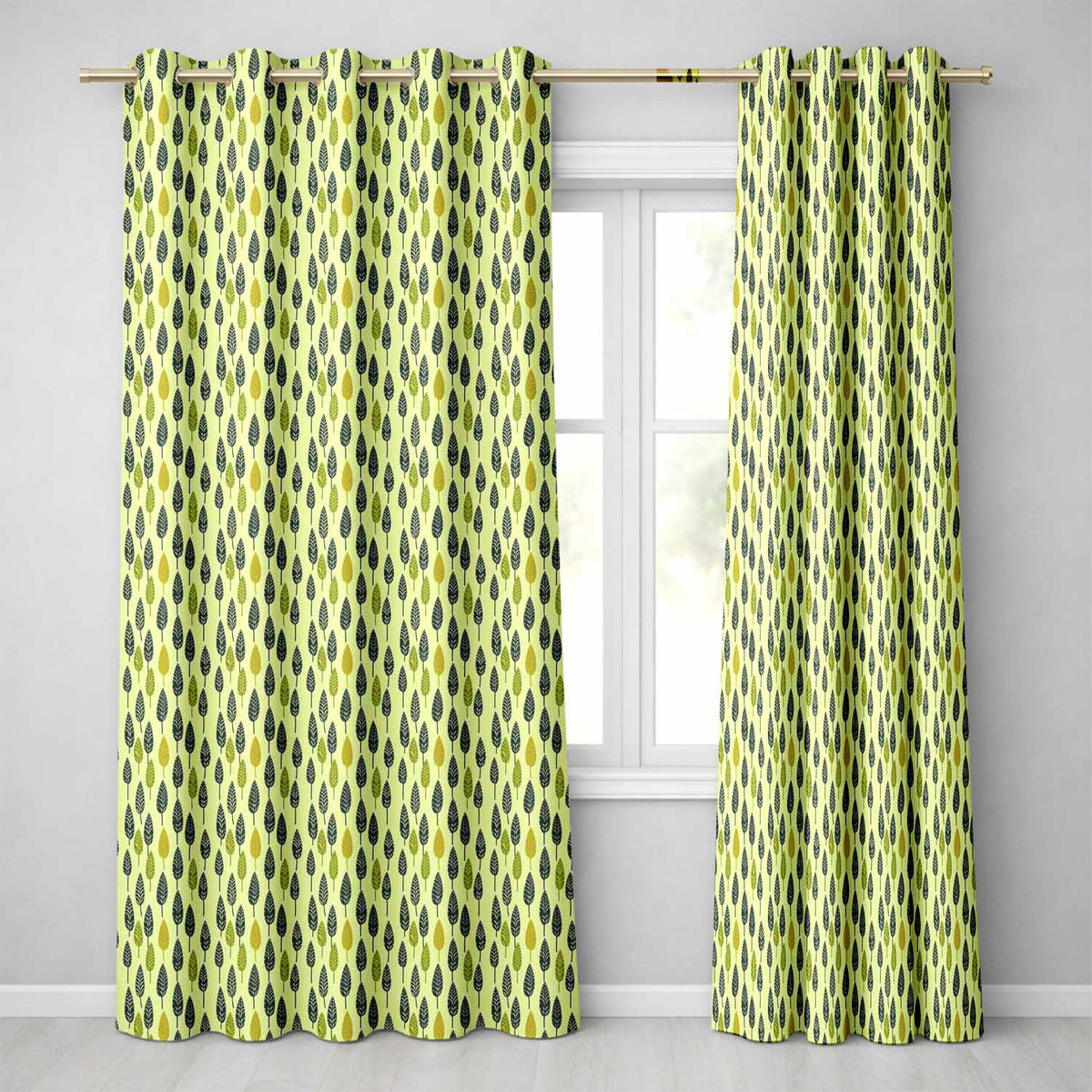 Simple Leaf Motif in Green Tones Seamless Pattern  Readymade Eyelet Ring Top Thermal 100% Blackout Curtains