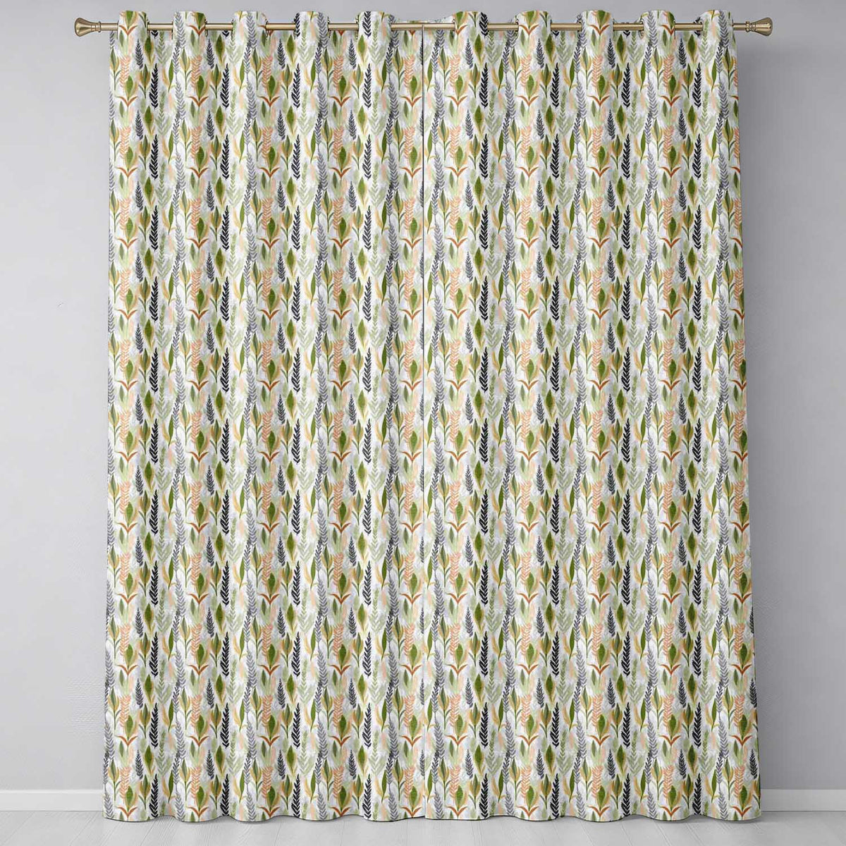 Elegant Autumn Botanical Leaves with Soft Neutral Background Seamless Pattern  Readymade Eyelet Ring Top Thermal 100% Blackout Curtains