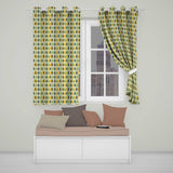 Minimal Leaf Pattern in Green and Mustard Tones Seamless Pattern  Readymade Eyelet Ring Top Thermal 100% Blackout Curtains