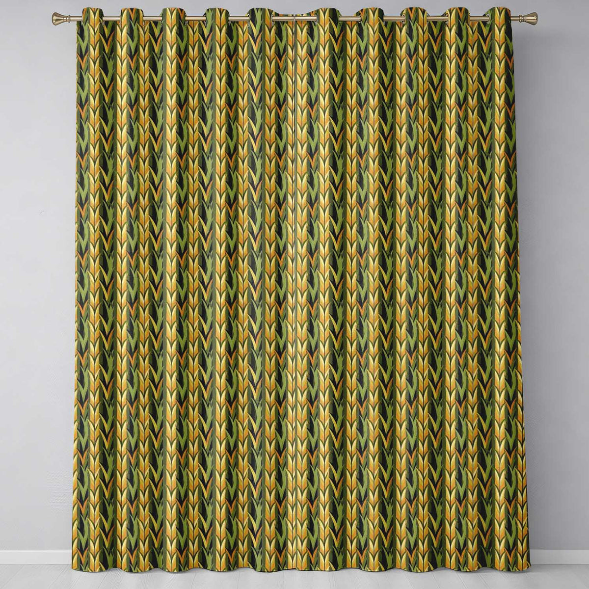 Abstract Vertical Leaf Stripes in Earthy Green and Gold Seamless Pattern  Readymade Eyelet Ring Top Thermal 100% Blackout Curtains