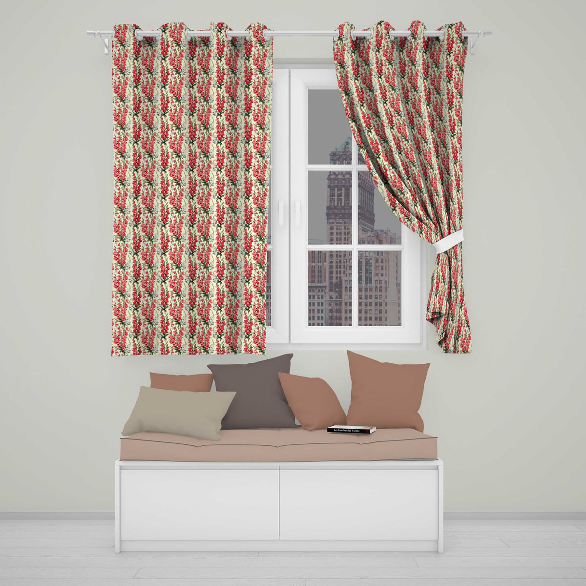 Classic Pink and Red Garden Flowers on Neutral Background Seamless Pattern  Readymade Eyelet Ring Top Thermal 100% Blackout Curtains