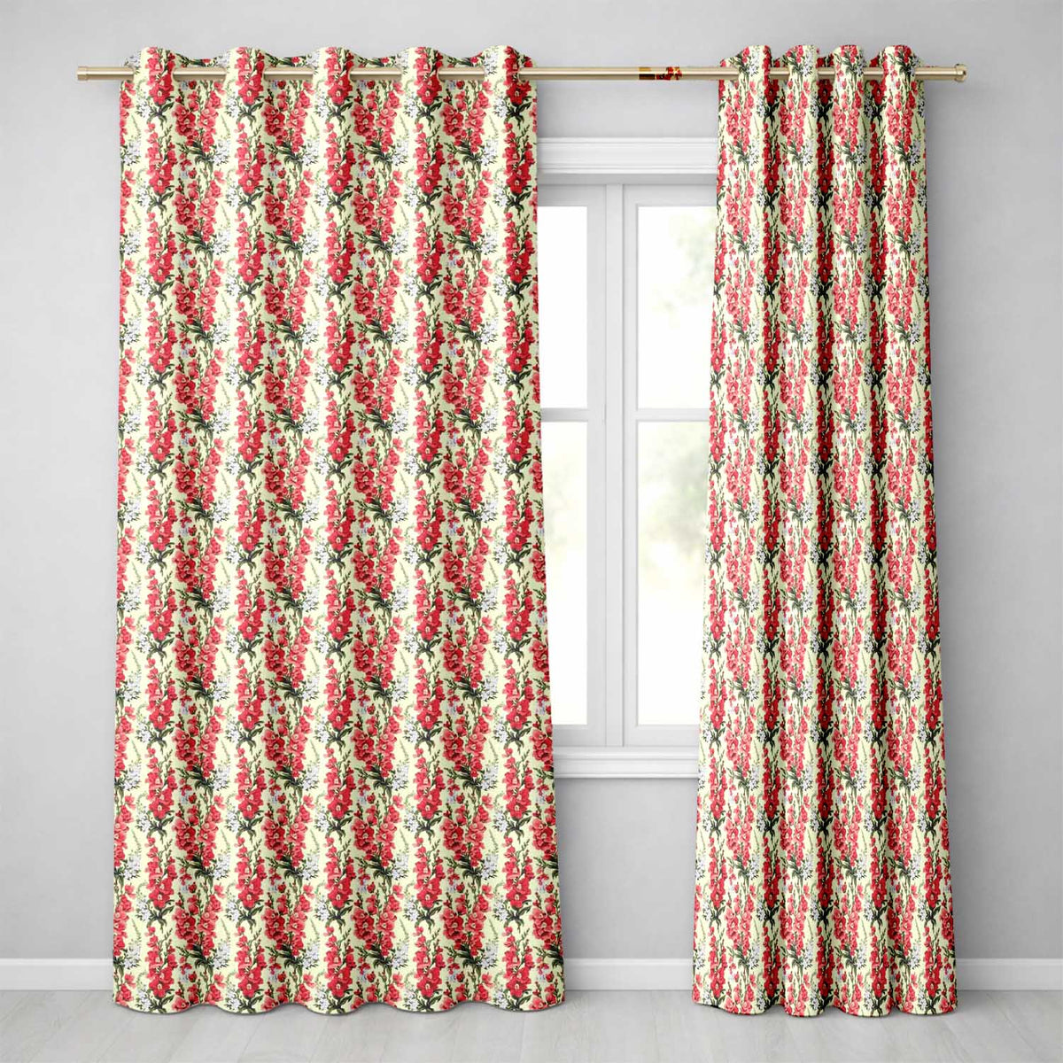 Classic Pink and Red Garden Flowers on Neutral Background Seamless Pattern  Readymade Eyelet Ring Top Thermal 100% Blackout Curtains