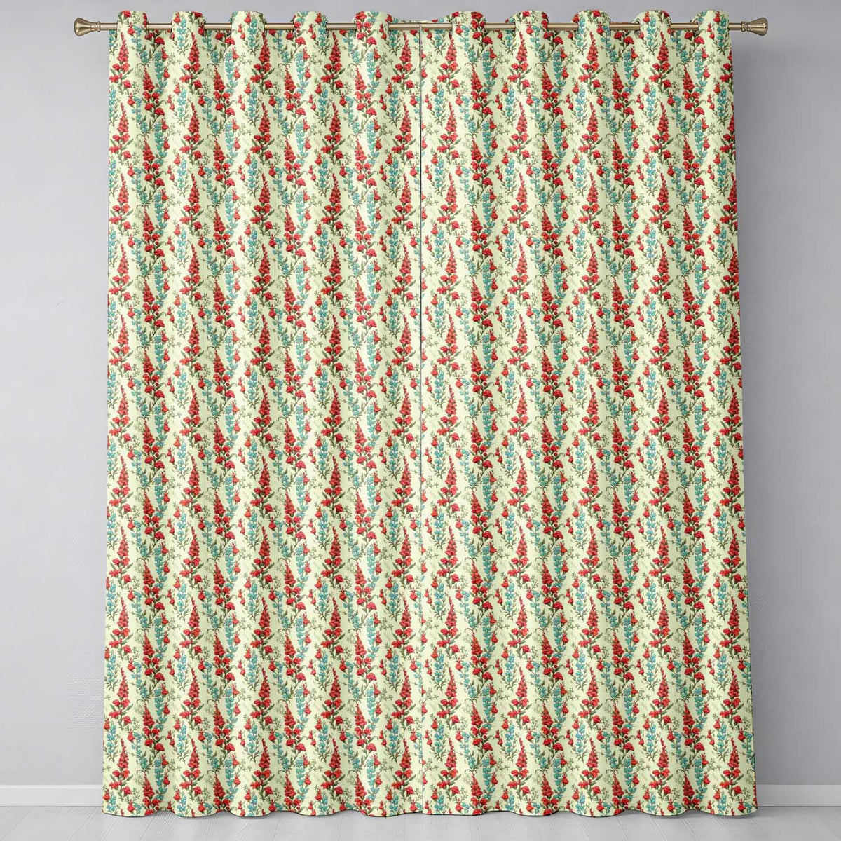 Vintage Red and Blue Floral Vines on Beige Background Seamless Pattern  Readymade Eyelet Ring Top Thermal 100% Blackout Curtains