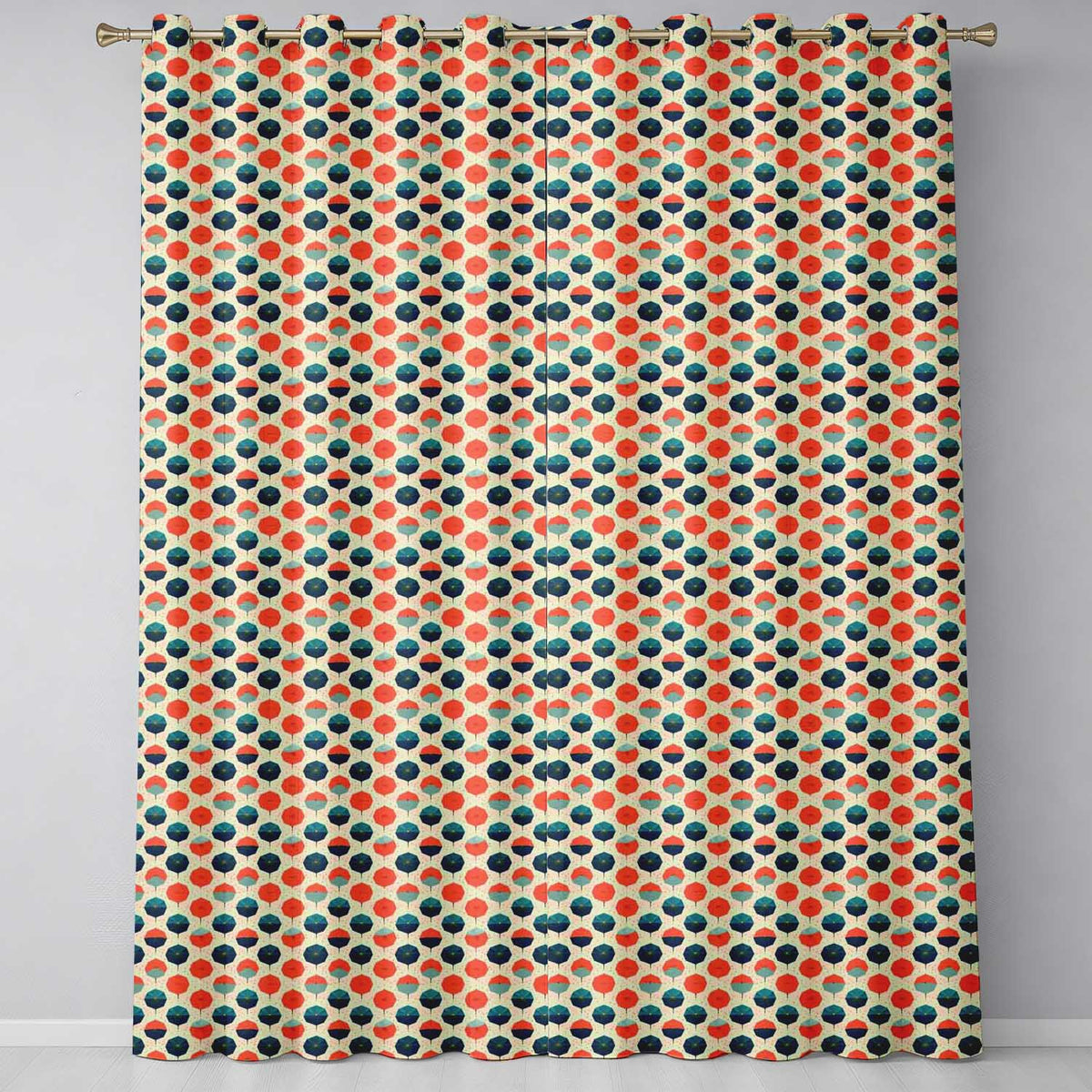 Geometric  Umbrella Pattern in Coral and Teal Seamless Pattern  Readymade Eyelet Ring Top Thermal 100% Blackout Curtains