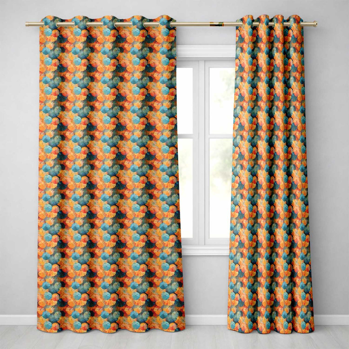 Colorful Overlapping Paper Umbrellas in Warm Orange and Teal Seamless Pattern  Readymade Eyelet Ring Top Thermal 100% Blackout Curtains