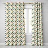 Vintage Paper Parasol Circles in Teal and Beige Seamless Pattern  Readymade Eyelet Ring Top Thermal 100% Blackout Curtains