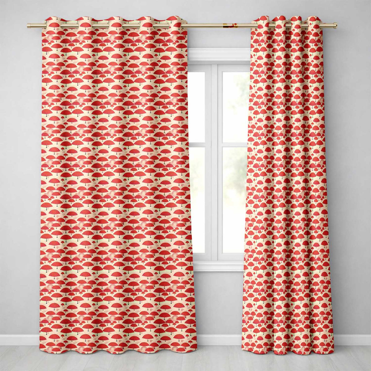 Traditional Red Asian Parasols with Decorative Motifs Seamless Pattern  Readymade Eyelet Ring Top Thermal 100% Blackout Curtains