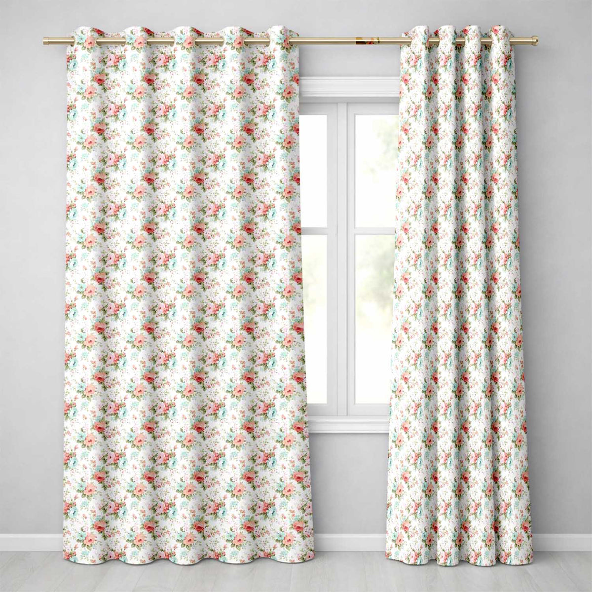 Vintage Pink and Blue Rose Bouquet Floral Seamless Pattern  Readymade Eyelet Ring Top Thermal 100% Blackout Curtains