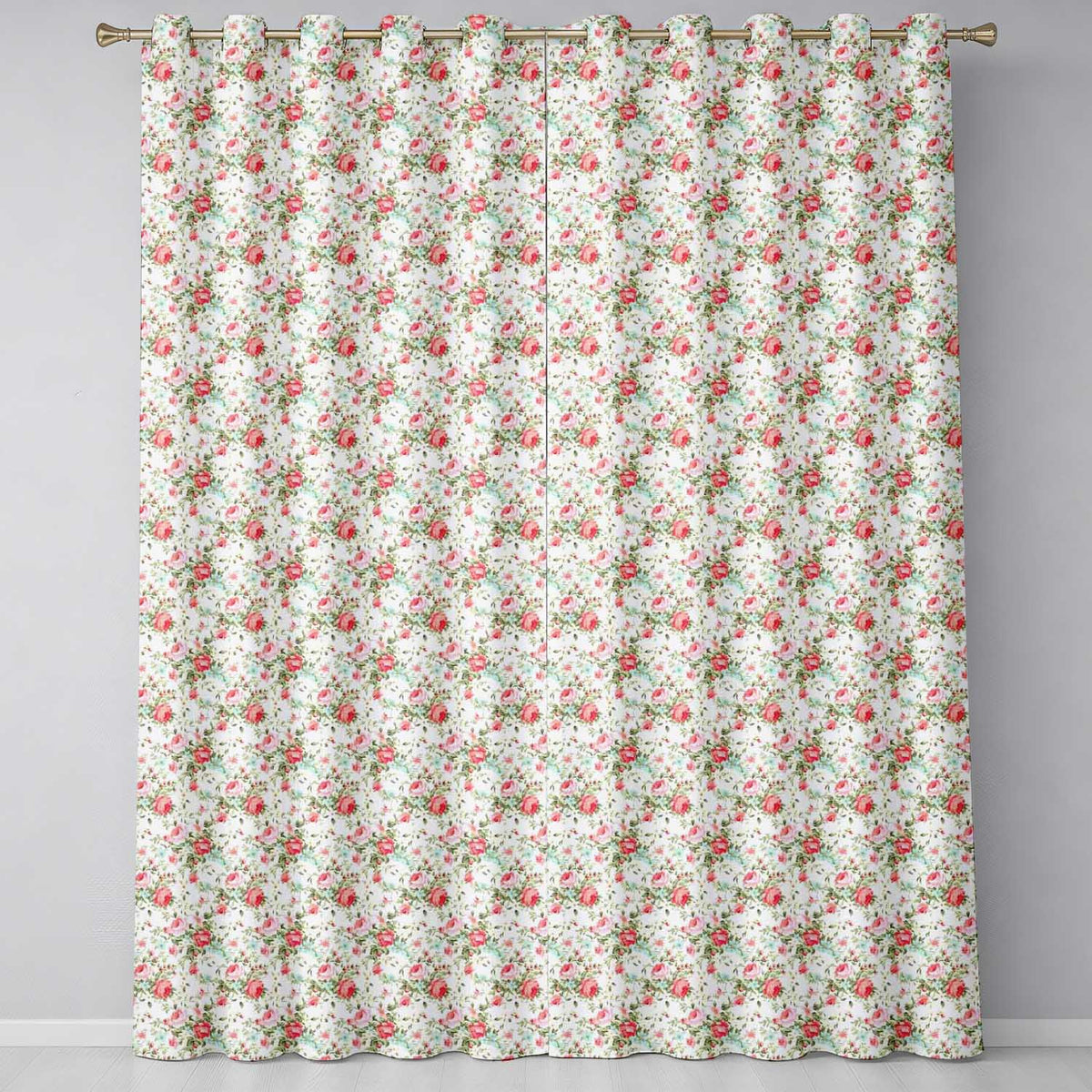 Vintage Pink Roses and Blue Floral Bouquet Seamless Pattern  Readymade Eyelet Ring Top Thermal 100% Blackout Curtains