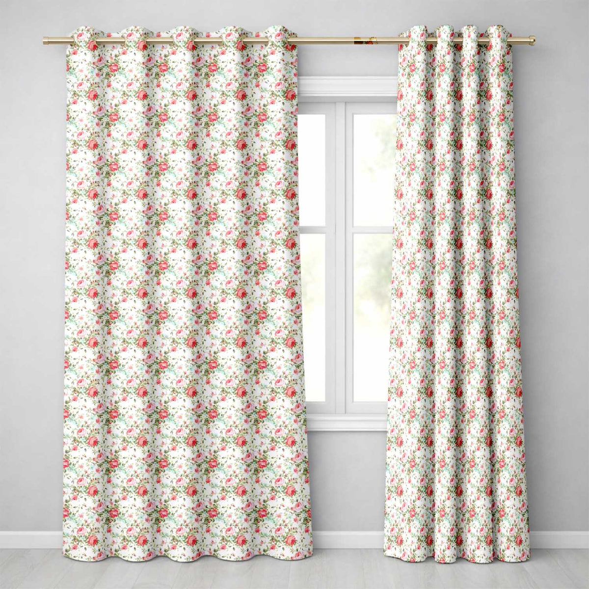 Vintage Pink Roses and Blue Floral Bouquet Seamless Pattern  Readymade Eyelet Ring Top Thermal 100% Blackout Curtains