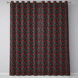 Bold Red Floral Sprigs on Dark Background Seamless Pattern  Readymade Eyelet Ring Top Thermal 100% Blackout Curtains