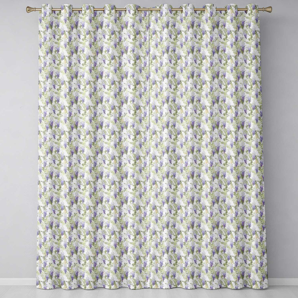 Light Pastel Wisteria Floral Vine Elegant Seamless Pattern  Readymade Eyelet Ring Top Thermal 100% Blackout Curtains