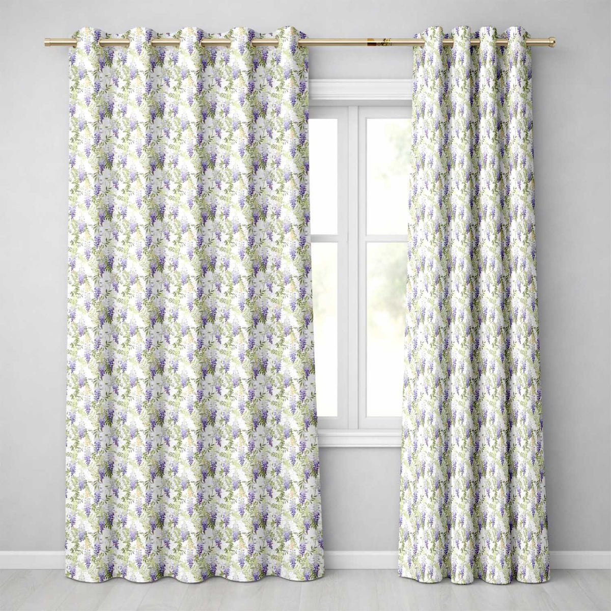 Light Pastel Wisteria Floral Vine Elegant Seamless Pattern  Readymade Eyelet Ring Top Thermal 100% Blackout Curtains