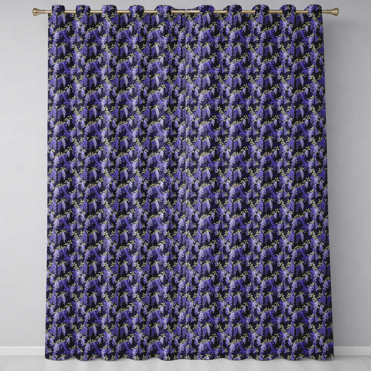 Rich Purple Wisteria on Dark Background Floral Seamless Pattern  Readymade Eyelet Ring Top Thermal 100% Blackout Curtains