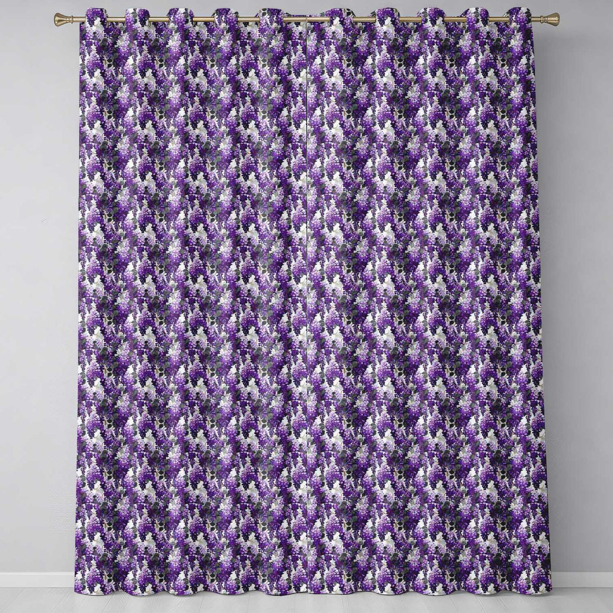 Elegant Purple Wisteria Clusters with Soft Leaves Seamless Pattern  Readymade Eyelet Ring Top Thermal 100% Blackout Curtains
