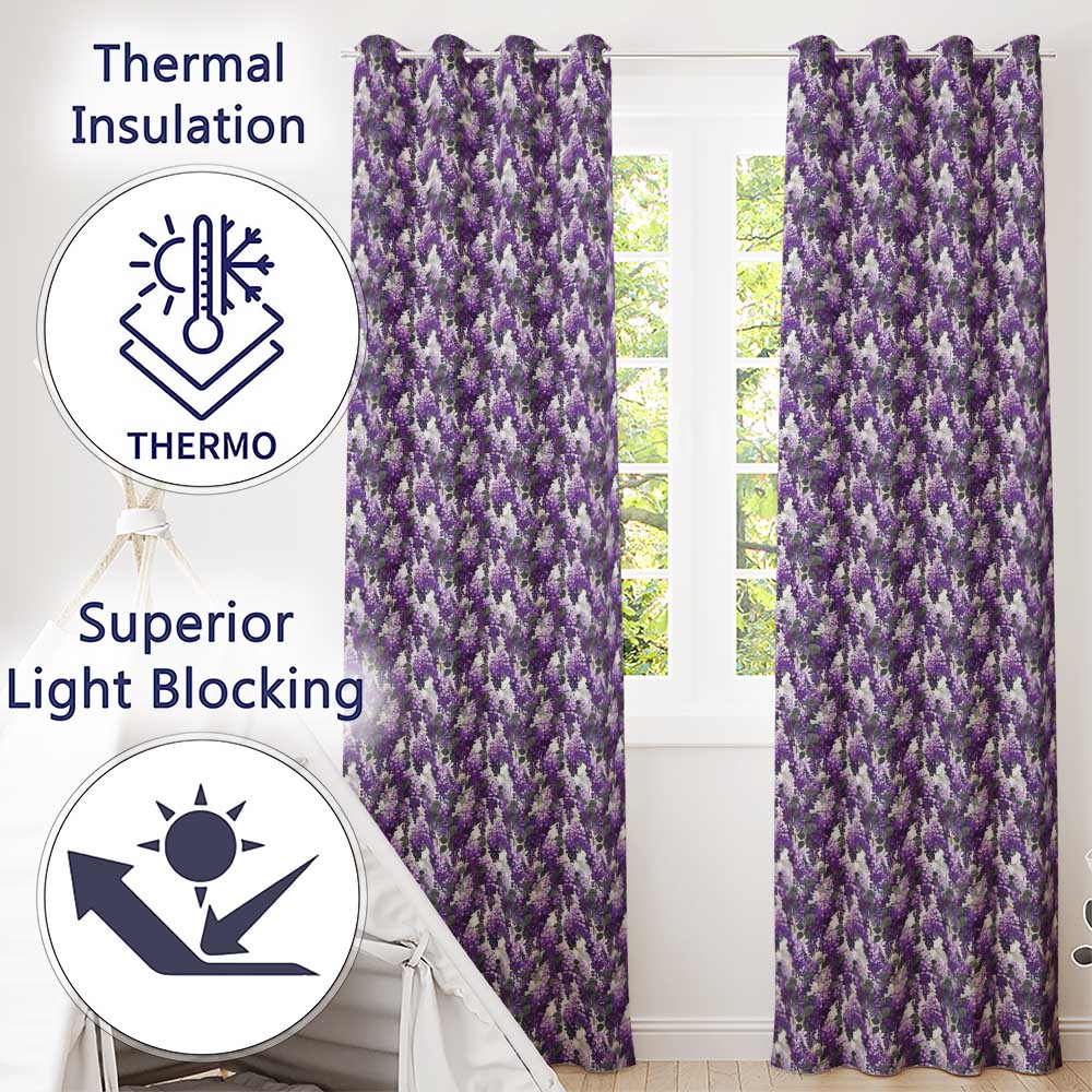 Elegant Purple Wisteria Clusters with Soft Leaves Seamless Pattern  Readymade Eyelet Ring Top Thermal 100% Blackout Curtains