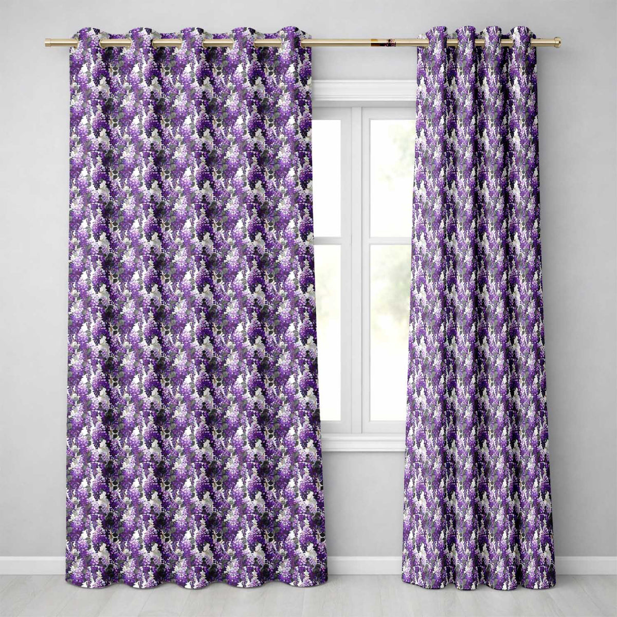 Elegant Purple Wisteria Clusters with Soft Leaves Seamless Pattern  Readymade Eyelet Ring Top Thermal 100% Blackout Curtains