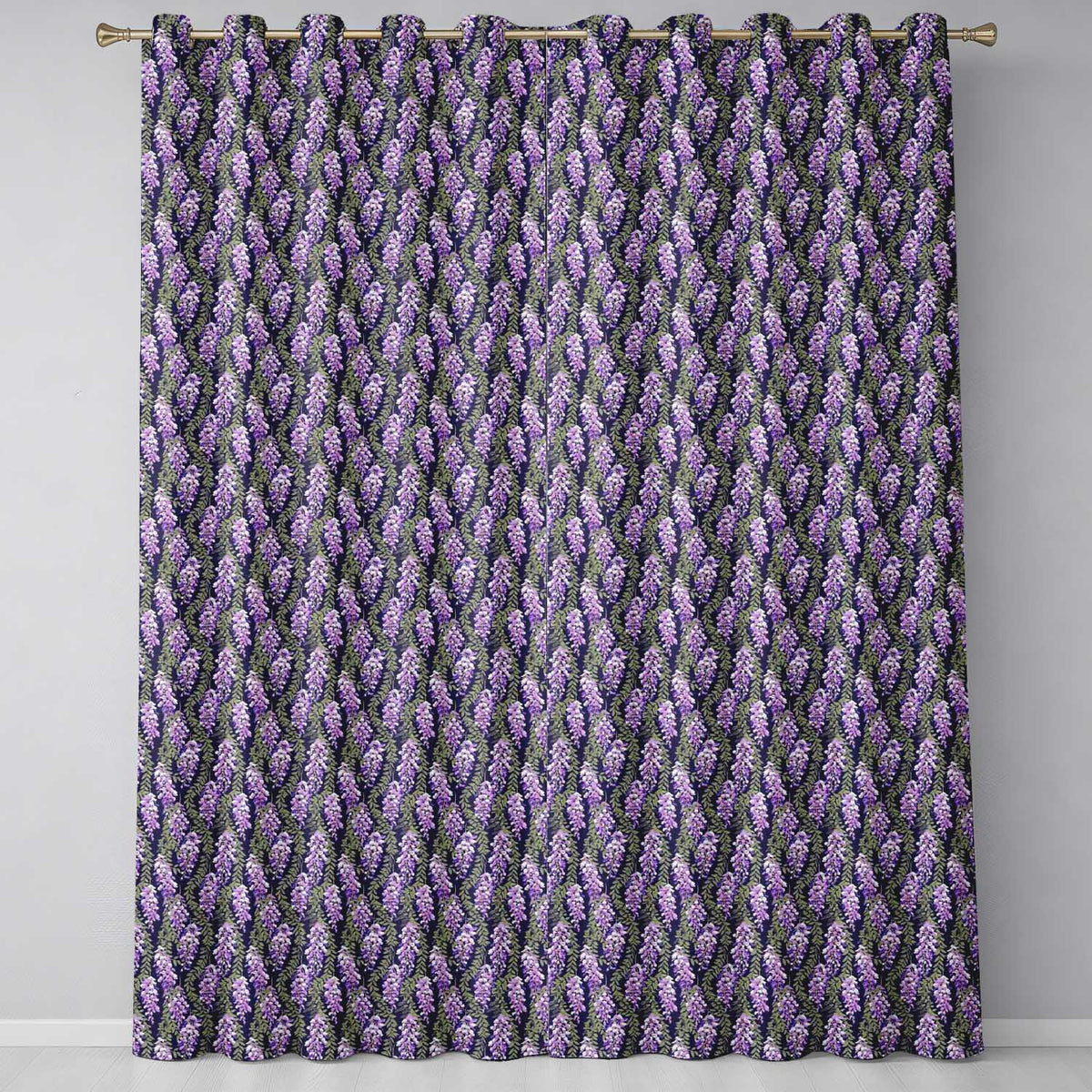 Purple Wisteria Vine Clusters with Natural Green Leaves Seamless Pattern  Readymade Eyelet Ring Top Thermal 100% Blackout Curtains