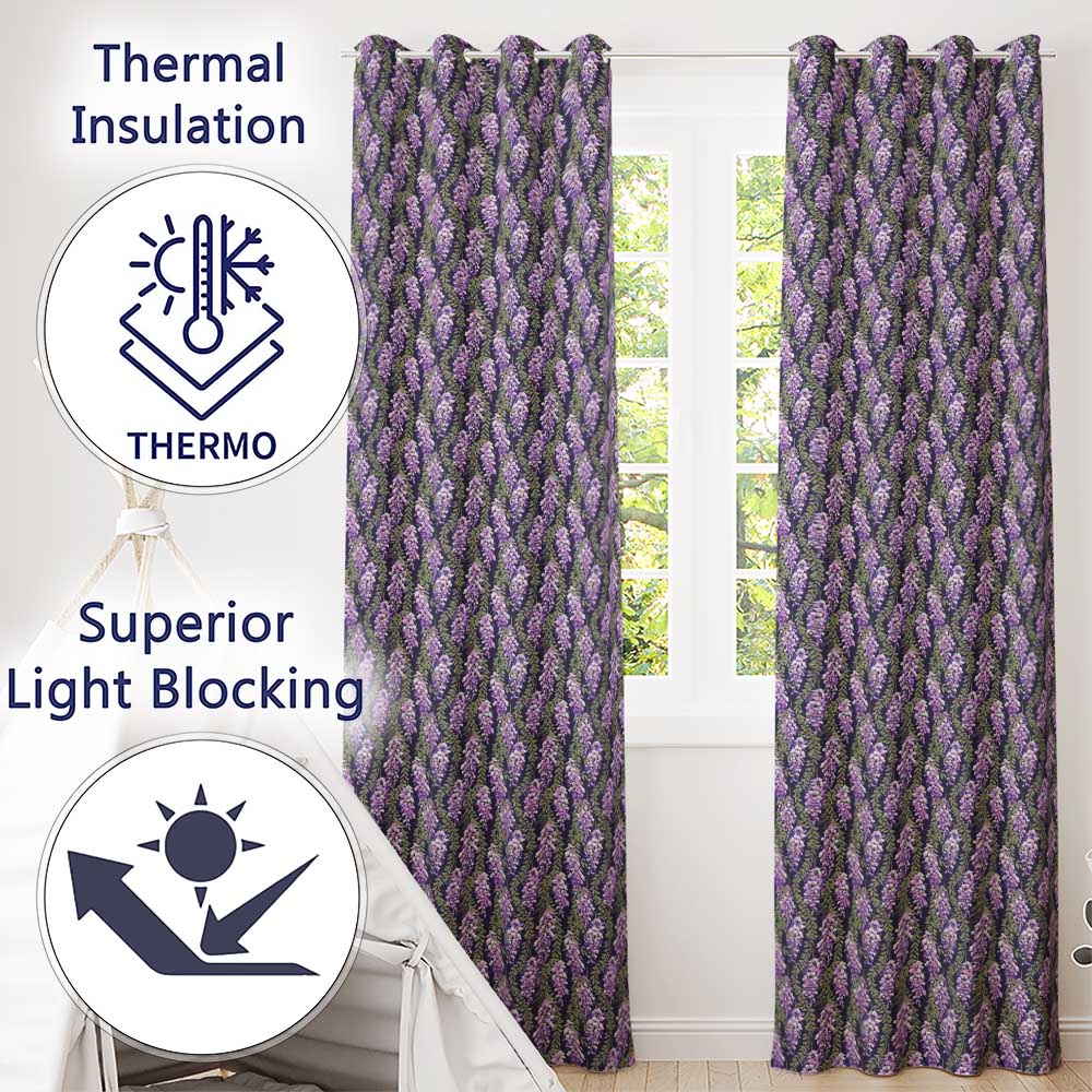 Purple Wisteria Vine Clusters with Natural Green Leaves Seamless Pattern  Readymade Eyelet Ring Top Thermal 100% Blackout Curtains