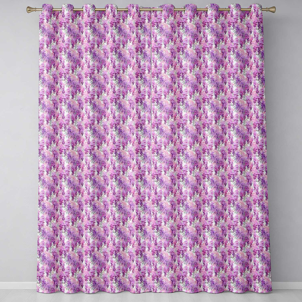 Pink and Lilac Wisteria Hanging Flowers Elegant Seamless Pattern  Readymade Eyelet Ring Top Thermal 100% Blackout Curtains