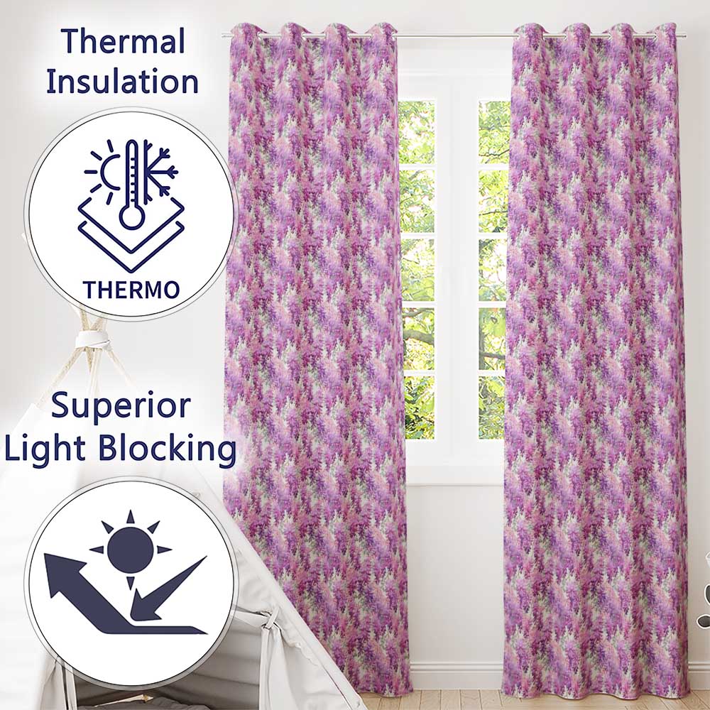 Pink and Lilac Wisteria Hanging Flowers Elegant Seamless Pattern  Readymade Eyelet Ring Top Thermal 100% Blackout Curtains