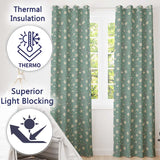 Muted Green Background Snowflake Floral Winter Seamless Pattern  Readymade Eyelet Ring Top Thermal 100% Blackout Curtains