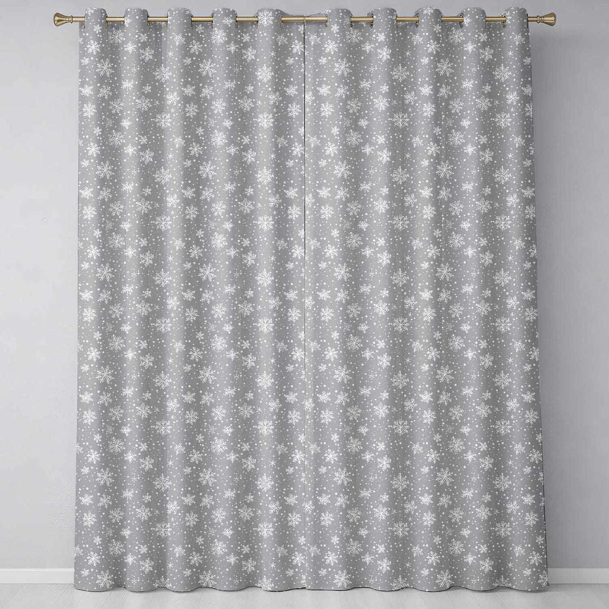 Taupe Background White Snowflakes Falling Winter Seamless Pattern  Readymade Eyelet Ring Top Thermal 100% Blackout Curtains