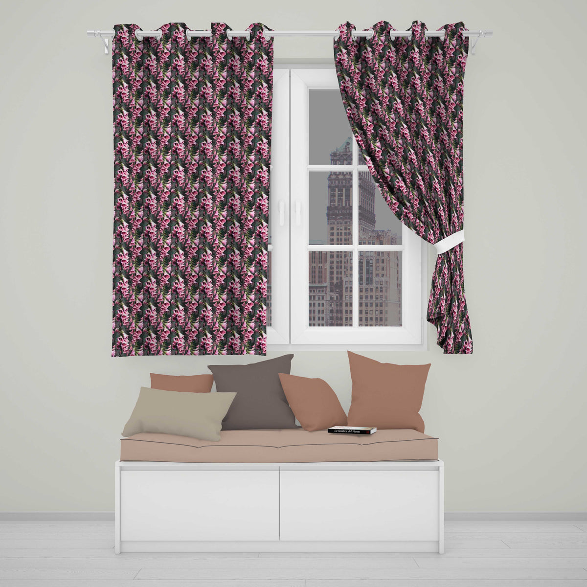 Pink Foxglove Flowers Botanical Garden Seamless Pattern  Readymade Eyelet Ring Top Thermal 100% Blackout Curtains