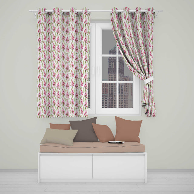 Delicate Pink Foxglove Flowers Light Background Seamless Pattern  Readymade Eyelet Ring Top Thermal 100% Blackout Curtains