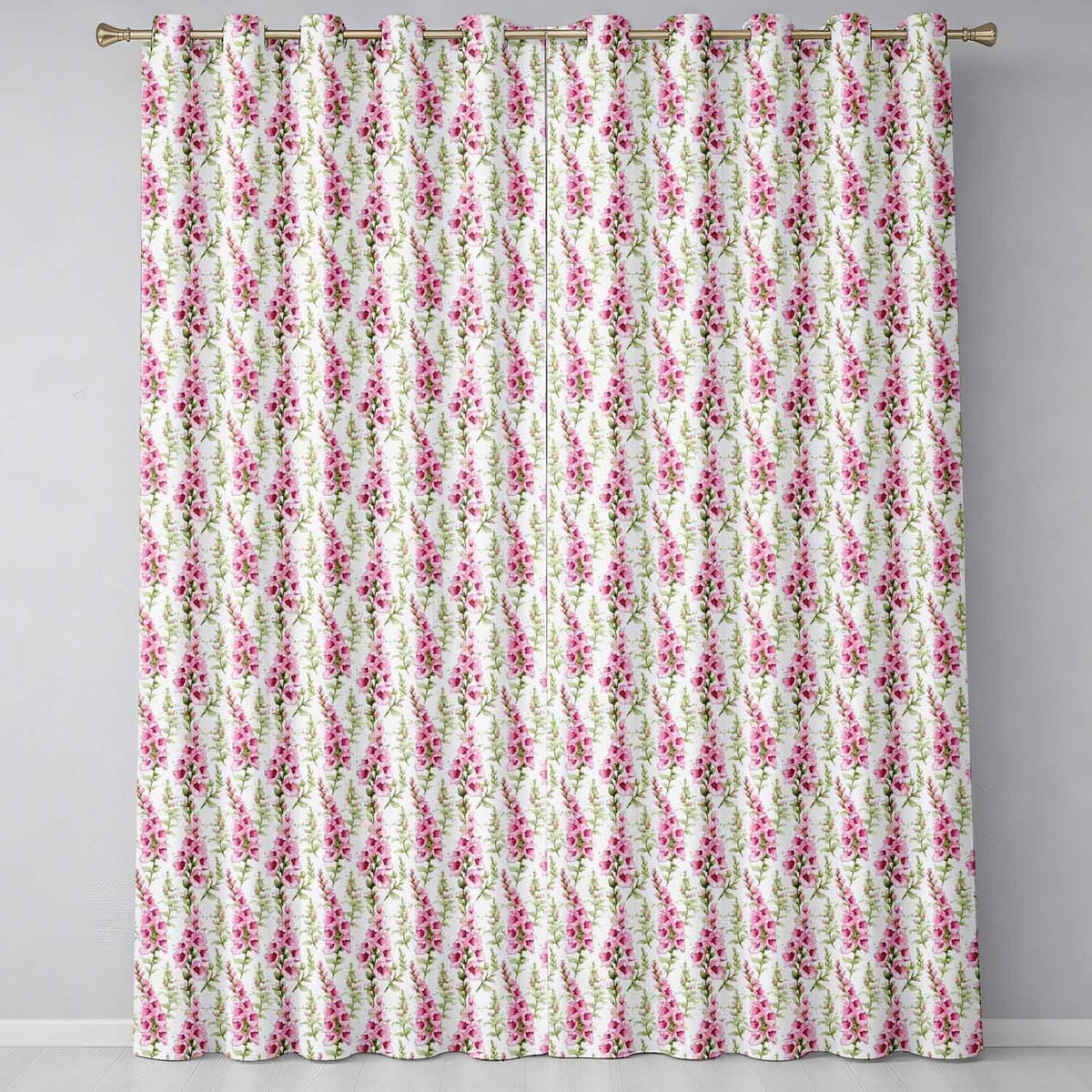 Delicate Pink Foxglove Flowers Light Background Seamless Pattern  Readymade Eyelet Ring Top Thermal 100% Blackout Curtains