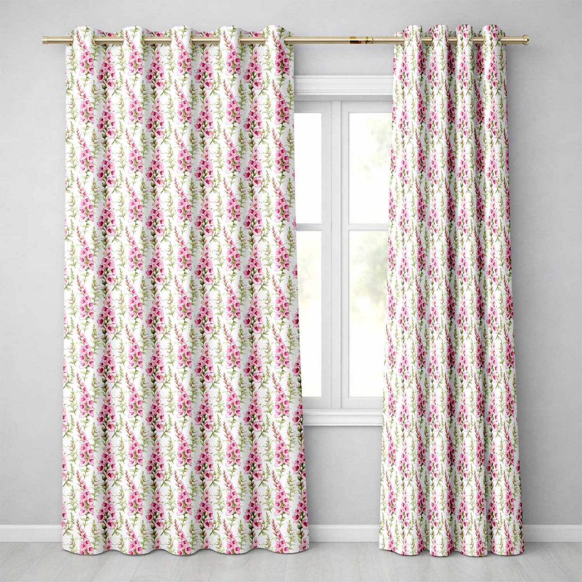 Delicate Pink Foxglove Flowers Light Background Seamless Pattern  Readymade Eyelet Ring Top Thermal 100% Blackout Curtains