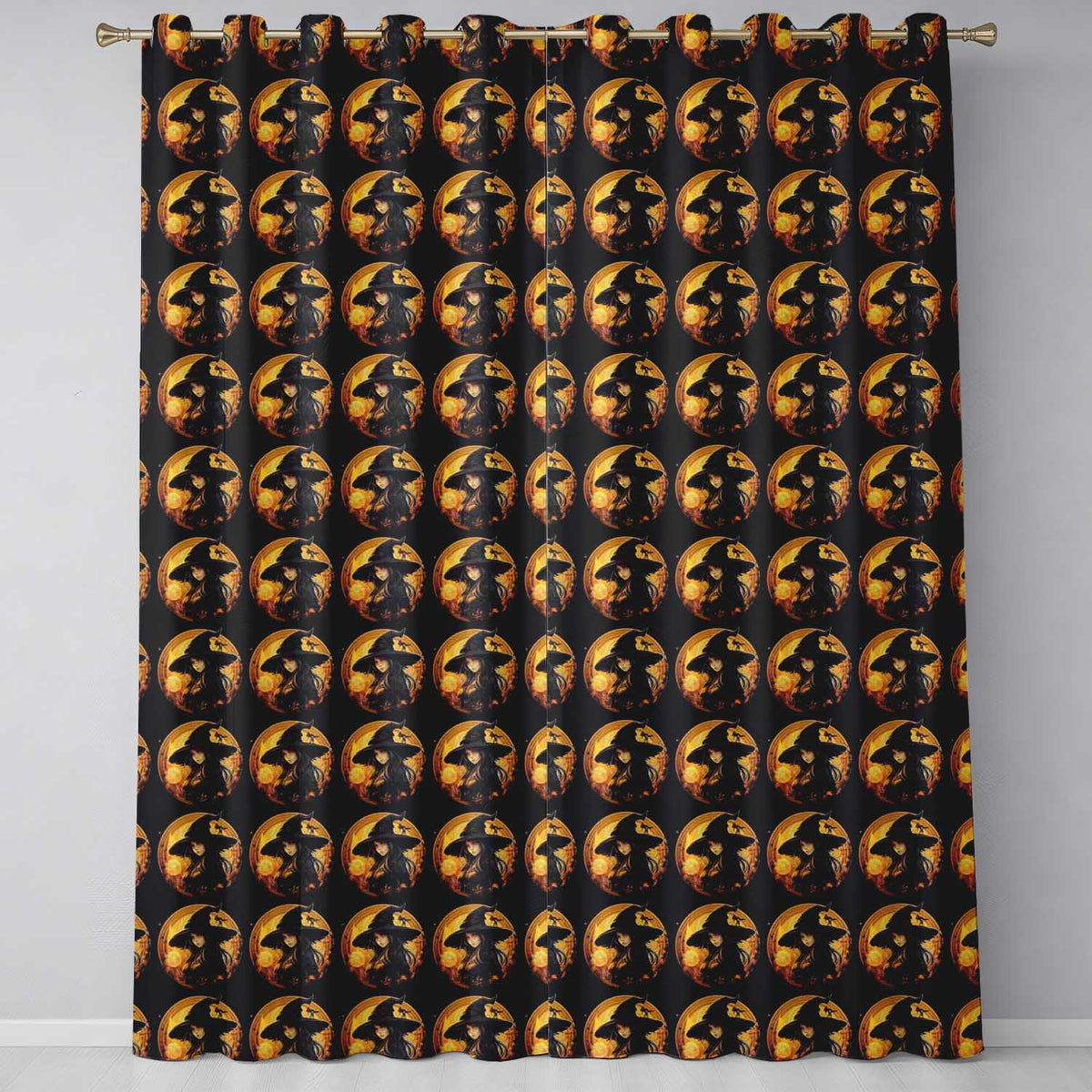 Halloween Witch with Moon Magical Dark Seamless Pattern  Readymade Eyelet Ring Top Thermal 100% Blackout Curtains