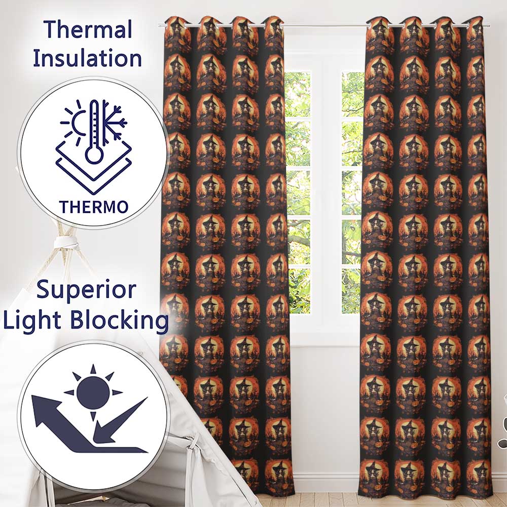 Autumn Witch Pumpkin Scene Spooky Night Seamless Pattern  Readymade Eyelet Ring Top Thermal 100% Blackout Curtains