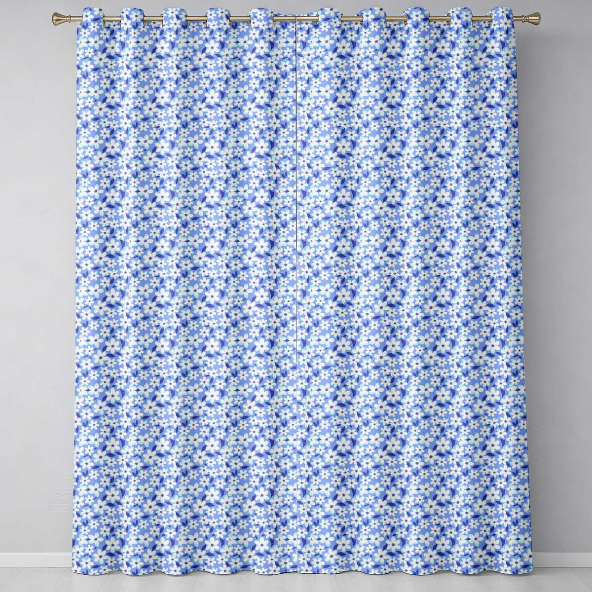 Blue White Daisy Floral Seamless Pattern Soft Botanical Background  Readymade Eyelet Ring Top Thermal 100% Blackout Curtains