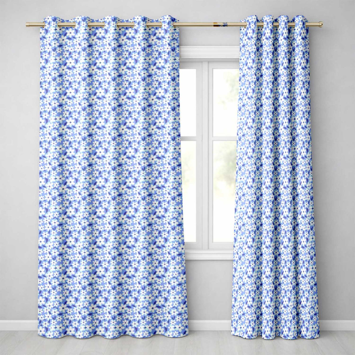 Blue White Daisy Floral Seamless Pattern Soft Botanical Background  Readymade Eyelet Ring Top Thermal 100% Blackout Curtains