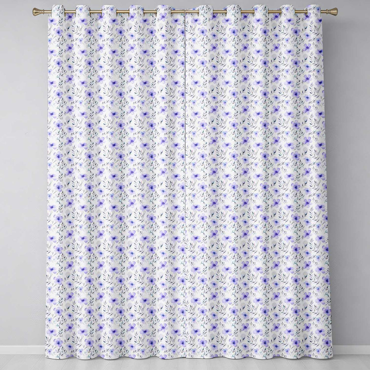 Delicate Blue Watercolor Flowers and Leaves Seamless Pattern Elegant Botanical  Readymade Eyelet Ring Top Thermal 100% Blackout Curtains