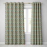 Moroccan Tile Blue Orange Geometric Seamless Pattern Ornamental Design  Readymade Eyelet Ring Top Thermal 100% Blackout Curtains