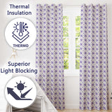 Purple Floral Tile Symmetry Seamless Pattern Elegant Geometric Botanical  Readymade Eyelet Ring Top Thermal 100% Blackout Curtains