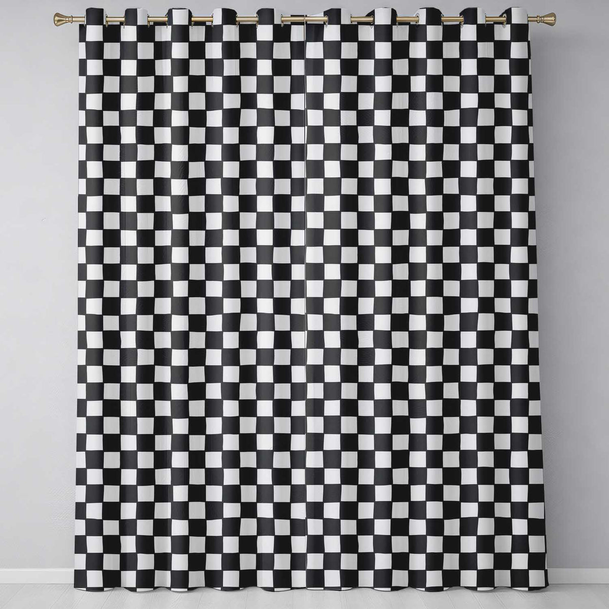 Black White Wavy Checkerboard Seamless Pattern  Geometric Style  Readymade Eyelet Ring Top Thermal 100% Blackout Curtains