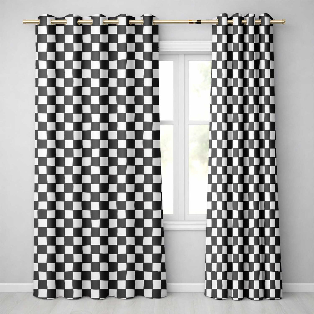 Black White Wavy Checkerboard Seamless Pattern  Geometric Style  Readymade Eyelet Ring Top Thermal 100% Blackout Curtains