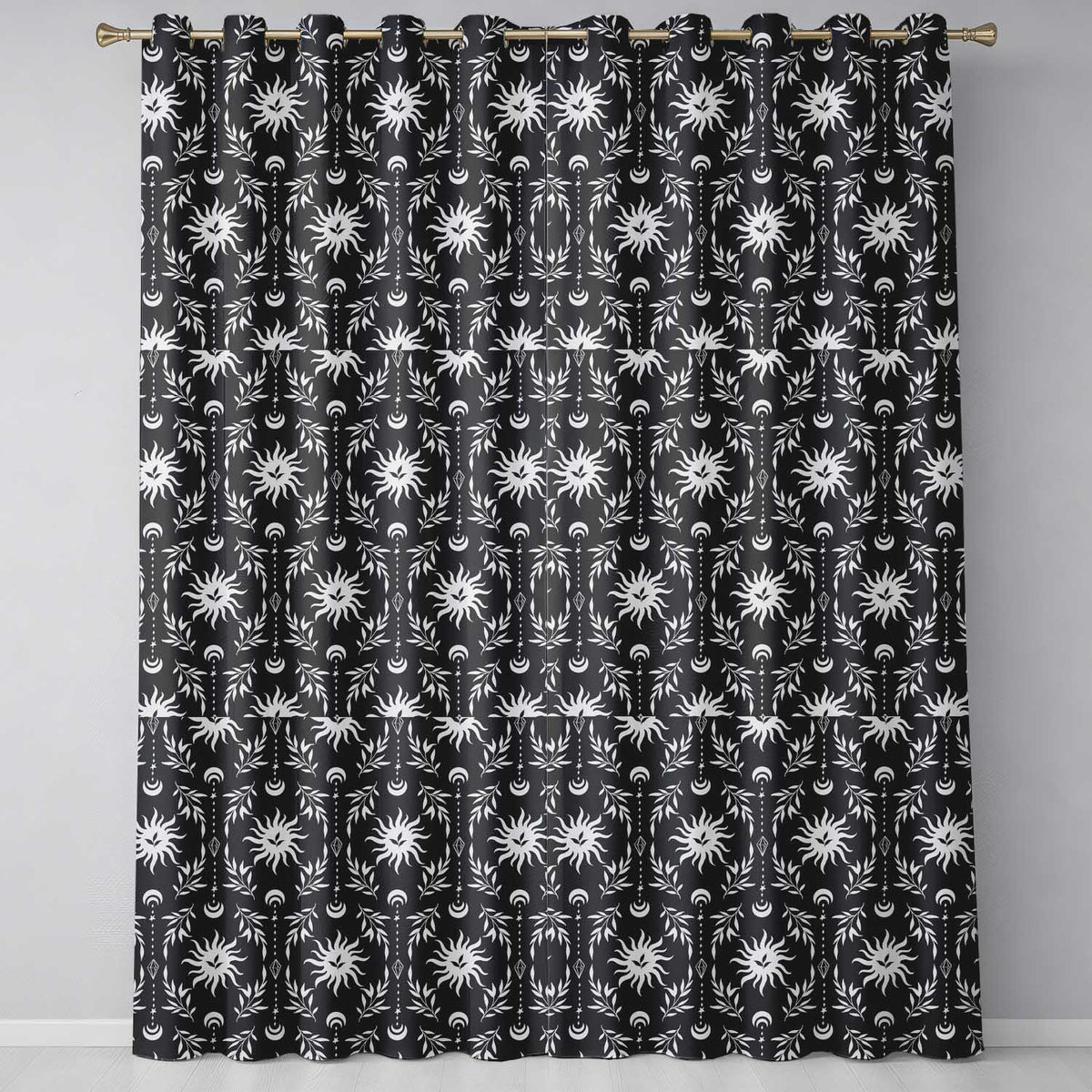 Celestial Sun Moon Botanical Seamless Pattern Mystical Nature Design  Readymade Eyelet Ring Top Thermal 100% Blackout Curtains