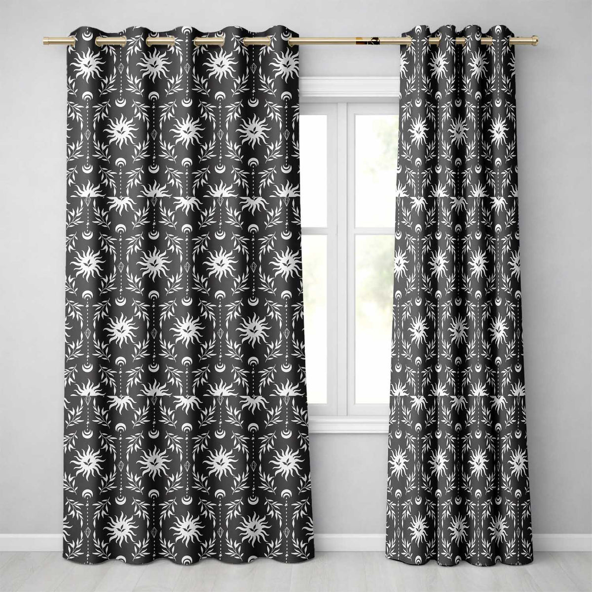 Celestial Sun Moon Botanical Seamless Pattern Mystical Nature Design  Readymade Eyelet Ring Top Thermal 100% Blackout Curtains