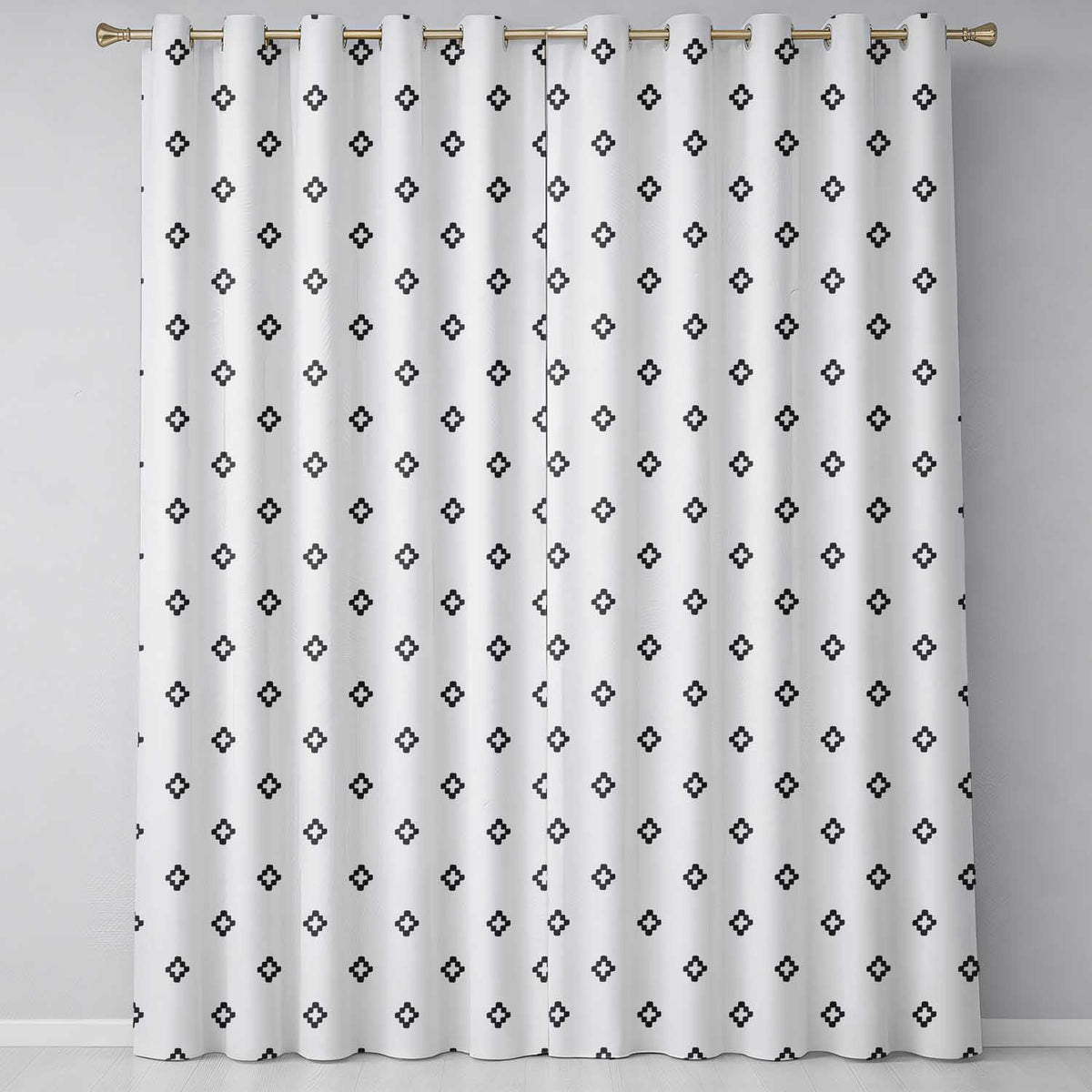 Minimal Geometric Cross Seamless Pattern on Neutral Background Modern Design  Readymade Eyelet Ring Top Thermal 100% Blackout Curtains