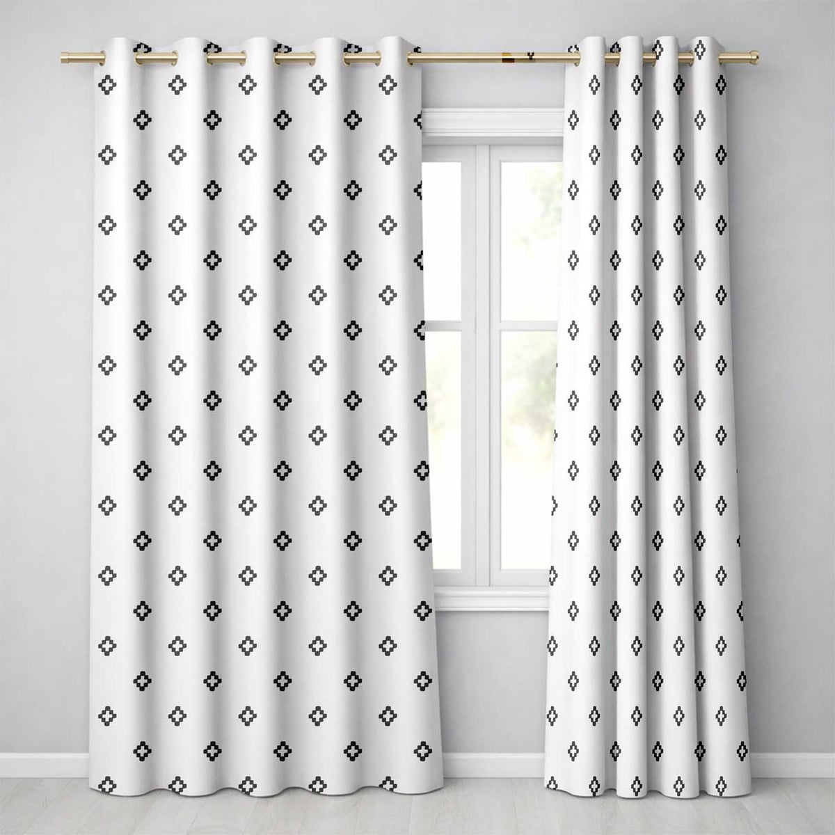 Minimal Geometric Cross Seamless Pattern on Neutral Background Modern Design  Readymade Eyelet Ring Top Thermal 100% Blackout Curtains