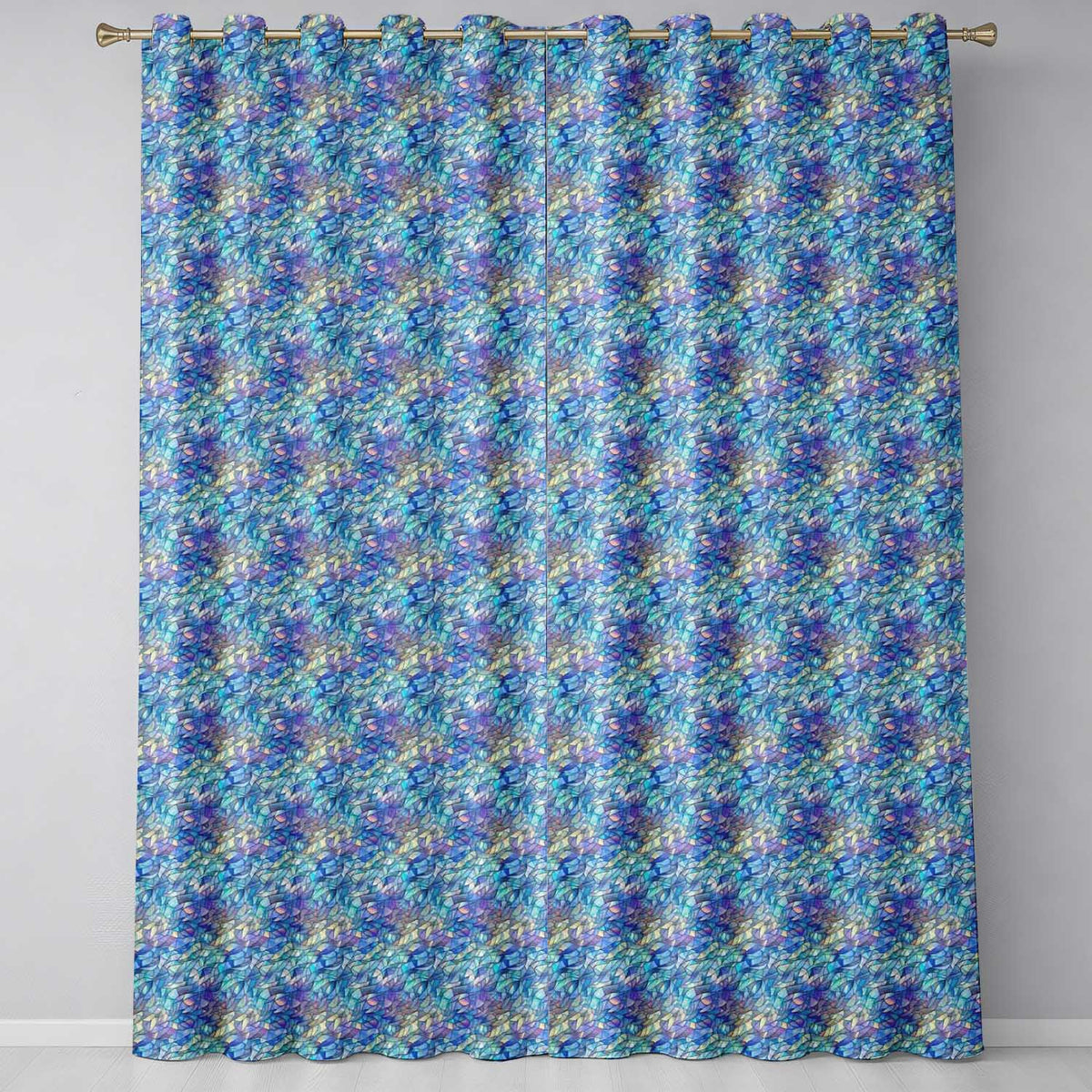 Abstract Blue Mosaic Glass Waves Seamless Pattern Artistic Texture  Readymade Eyelet Ring Top Thermal 100% Blackout Curtains