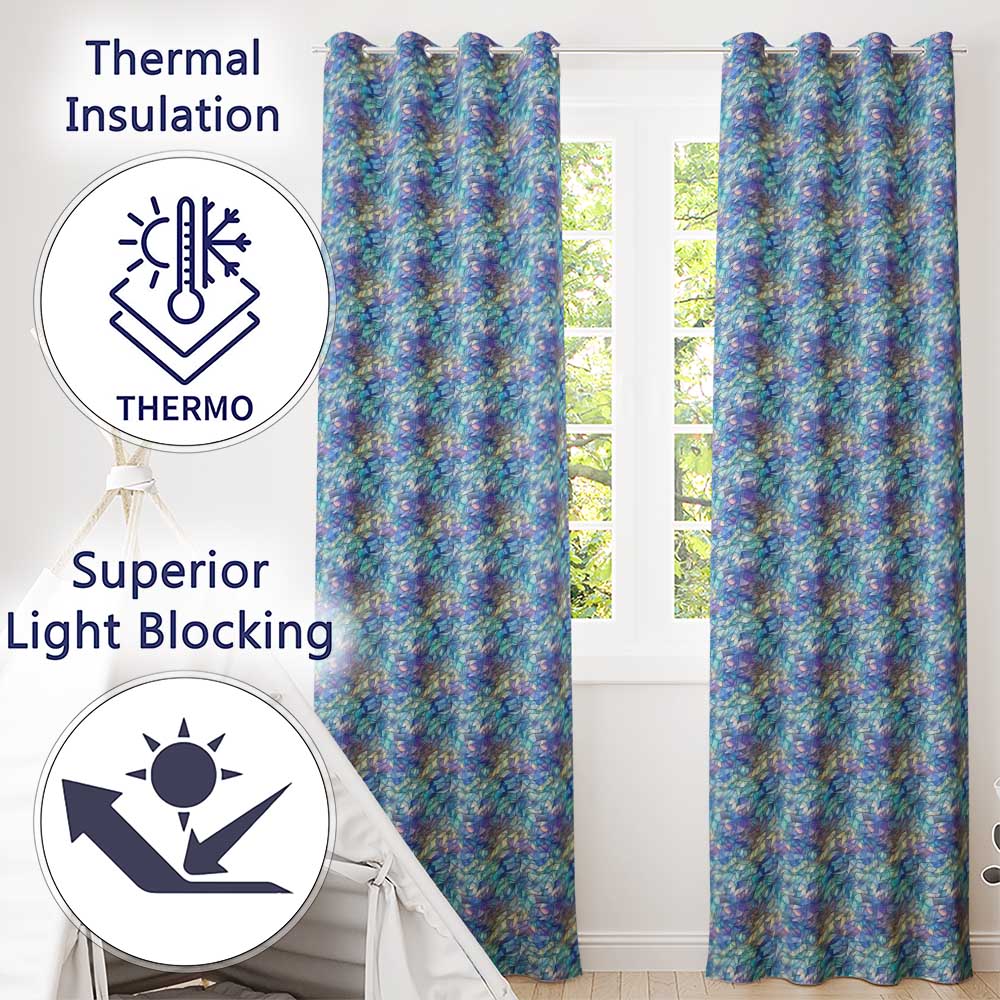 Abstract Blue Mosaic Glass Waves Seamless Pattern Artistic Texture  Readymade Eyelet Ring Top Thermal 100% Blackout Curtains