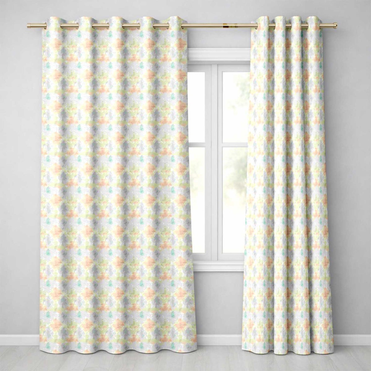Soft Watercolor Floral Motif Seamless Pattern Elegant Pastel Design  Readymade Eyelet Ring Top Thermal 100% Blackout Curtains