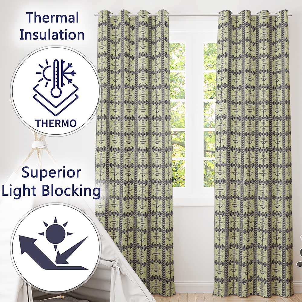 Nautical Anchor Stripe Seamless Pattern Classic Marine Vintage Design  Readymade Eyelet Ring Top Thermal 100% Blackout Curtains