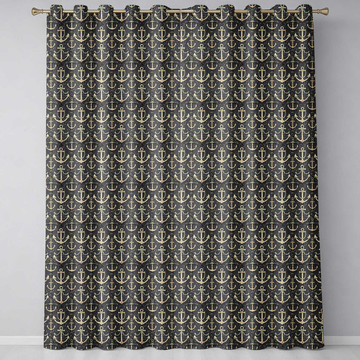 Vintage Anchor Rope Maritime Seamless Pattern Rustic Nautical Design  Readymade Eyelet Ring Top Thermal 100% Blackout Curtains